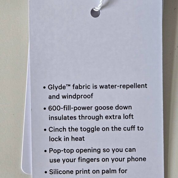 NWT LULULEMON White 600 Fill Goose Down Wunder Puff Mitten Gloves Women XS/S M/L - Picture 12 of 12